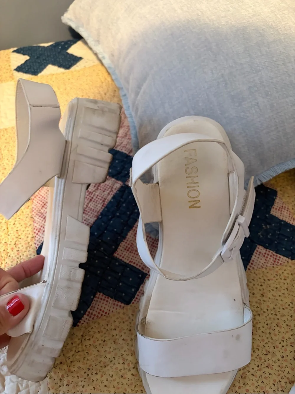 Fashion Nova White Platform Buckle Sandals